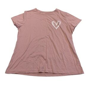💜 SHEIN Plus Size XL Dusty Rose Pink Sketch Heart Graphic Tee Love Core